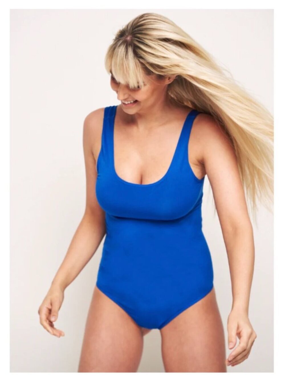 Mindd Womens Blue Bodysuit 1XL Nylon Blend Scoop Neck Stretch Tank New